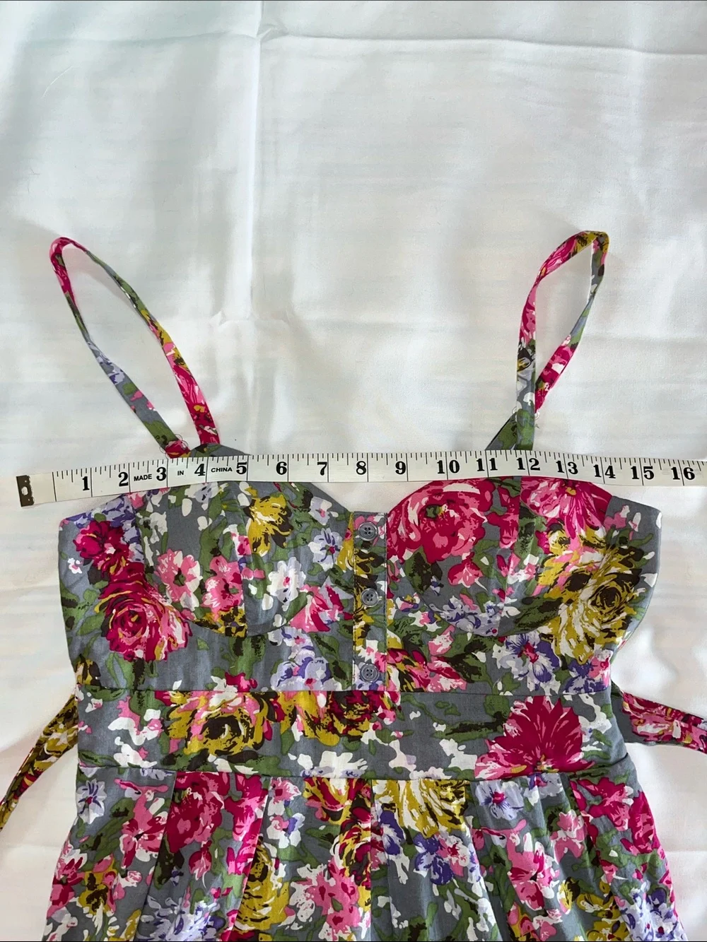 Forever 21 Pink, Yellow & Green Floral Smocked Dress on Gray‎